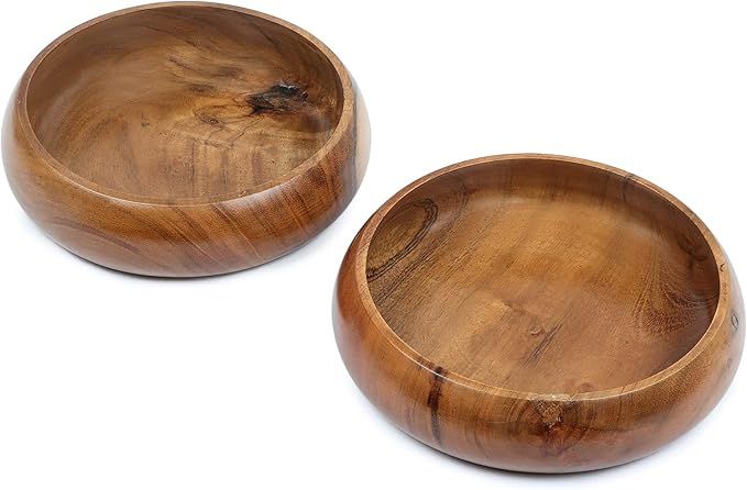 LAVAUX DESIGNS Acacia wooden salad bowls set of 2, large individual bowls 8 x 2 inches (25 oz) wi... | Amazon (US)