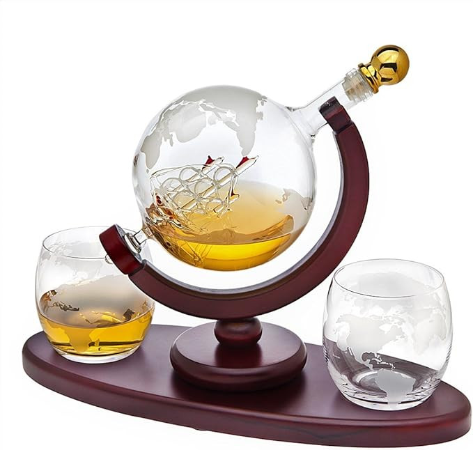 Whiskey Decanter Globe Set with 2 Etched Whiskey Glasses - for Liquor Scotch Bourbon Vodka, Gifts... | Amazon (US)