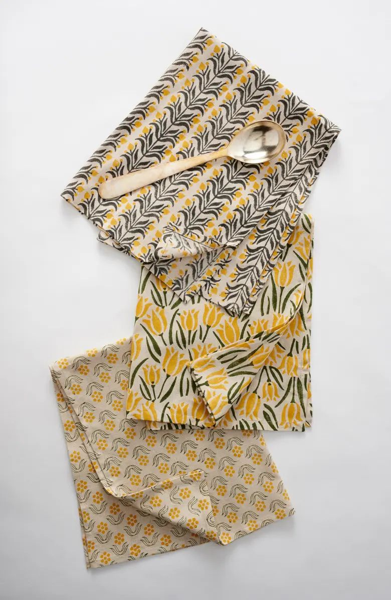 Set of 3 Block Print Cotton & Linen Dishtowels | Nordstrom