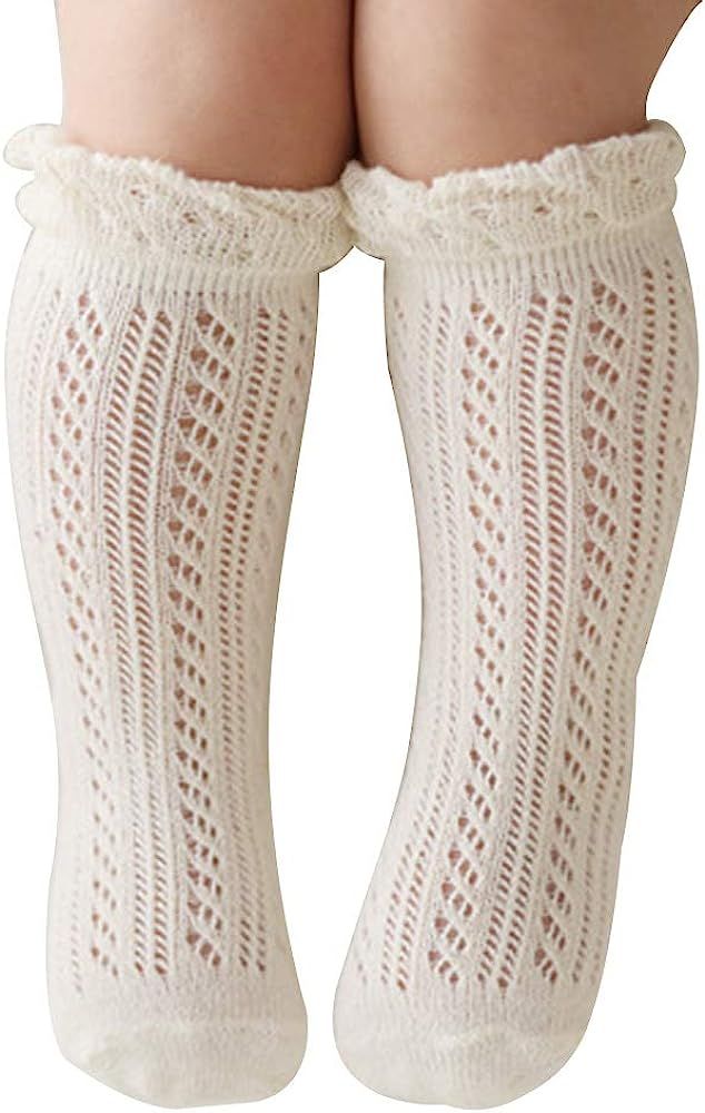 Baby Girls Knee High Socks Hollow Out Anti-skid Knitting Stockings Suitable for 0-2 Years Infants To | Amazon (US)