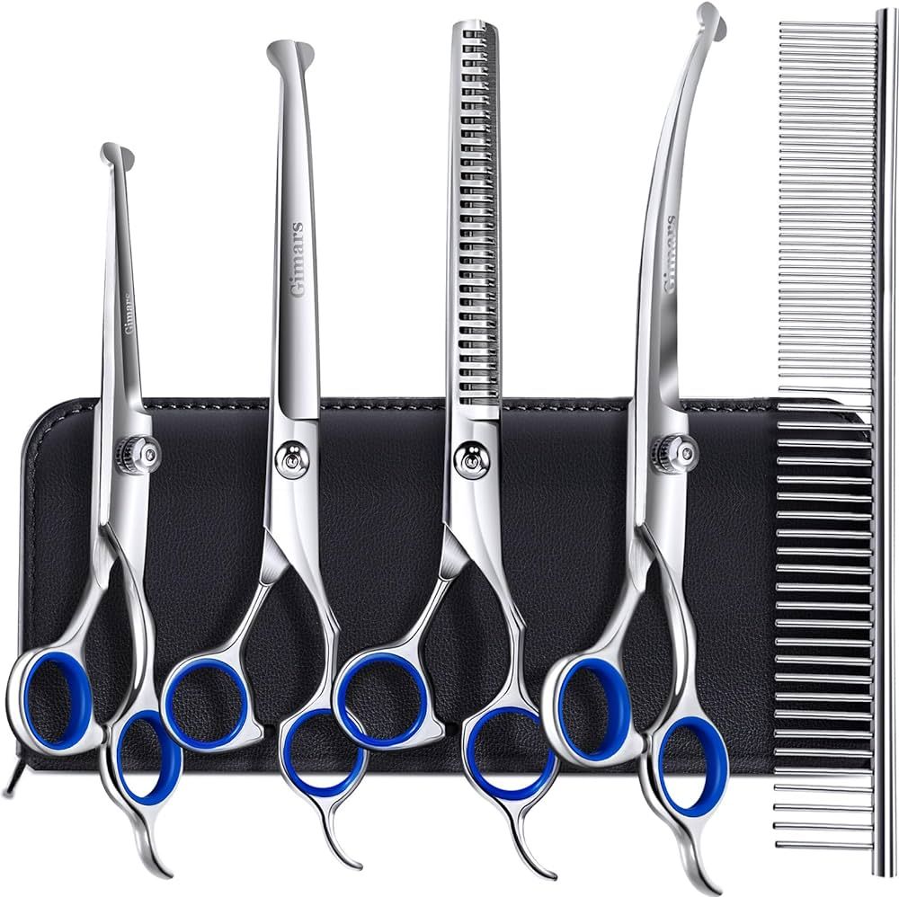 Gimars Professional 6 in 1 Dog Grooming Scissors 4CR Stainless Steel with Safety Round Tip, Heavy... | Amazon (US)