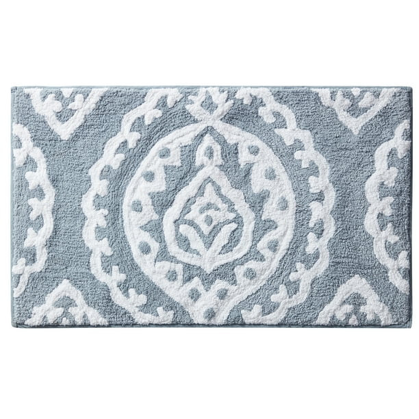 My Texas House Channing High Low Tufted Damask Cotton Bath Rug, Grey, 20" x 32" - Walmart.com | Walmart (US)