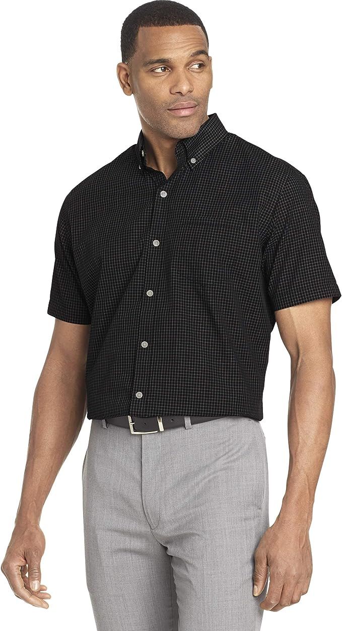 Van Heusen Men's Wrinkle Free Short Sleeve Button Check Down Shirt | Amazon (US)