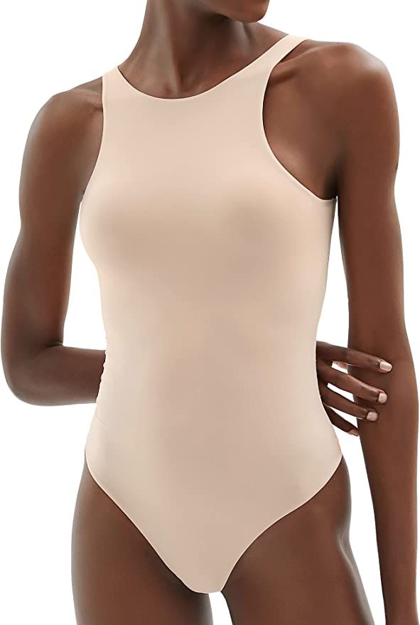 PUMIEY Women's High Neck Sleeveless Bodysuit Buttery Soft Tank Tops Smoke Cloud Collection | Amazon (US)