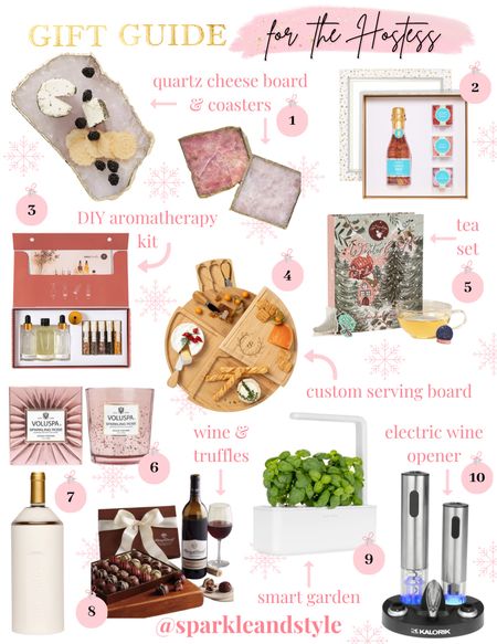 Gift Guide For The Hostess ✨ Gift guides, gift guide 2022, Christmas gift guide, holiday gift guide, Christmas gifts for her, Christmas gifts for women, Christmas gifts for girls, holiday gifts for her, holiday gifts for women, holiday gifts for girls, hostess gift guide, gift guide for the hostess, gifts for the hostess, hostess gifts, wine chiller, sugarfina candy box set, agate cheese board, rose quartz coasters, wine preserver and corks, candles, serving board, electric wine opener, smart garden, DIY aromatherapy set, tea set, chocolate truffles and wine

#LTKSeasonal #LTKGiftGuide #LTKHoliday