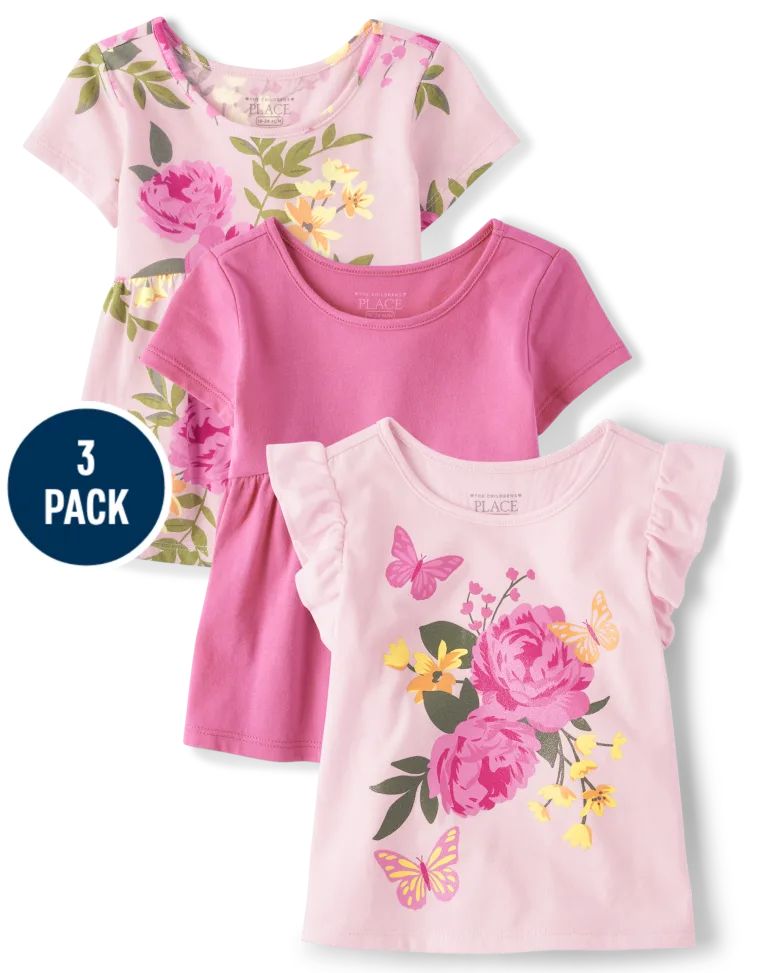 Toddler Girls Floral Babydoll Top 3-Pack - french rose | The Children's Place