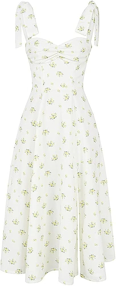 Women’s Vintage Corset Dress Sweetheart Neckline Tie Strap Slit Sleeveless Swing Elegant Midi P... | Amazon (US)