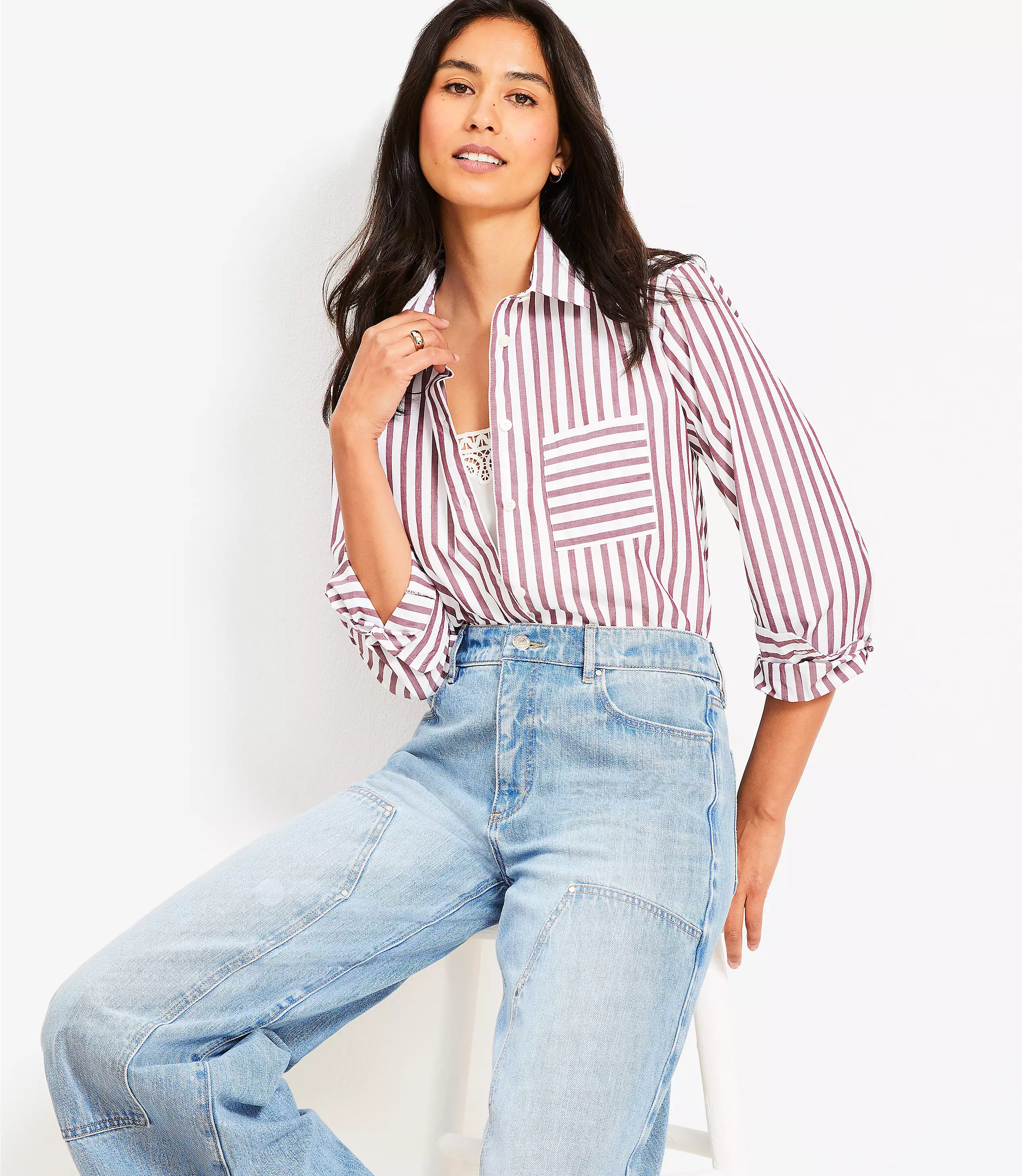 Striped Poplin Everyday Relaxed Pocket Shirt | LOFT