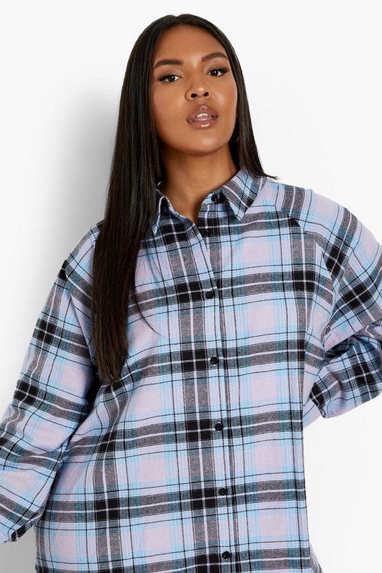 Plus Raglan Oversized Check Shirt Dress | Boohoo.com (US & CA)