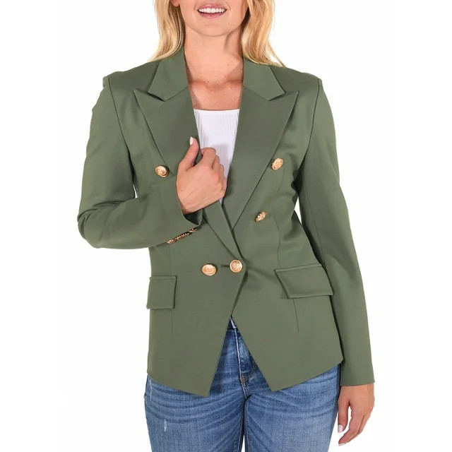 Attitude Unknown Women's and Women's Plus Double Breasted Blazer with Metallic Buttons | Walmart (US)