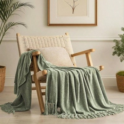 Soft Chenille Knit Blanket Sage Green Tassels Lightweight 50"x60" for Home Decor Sage Green Throw | Target