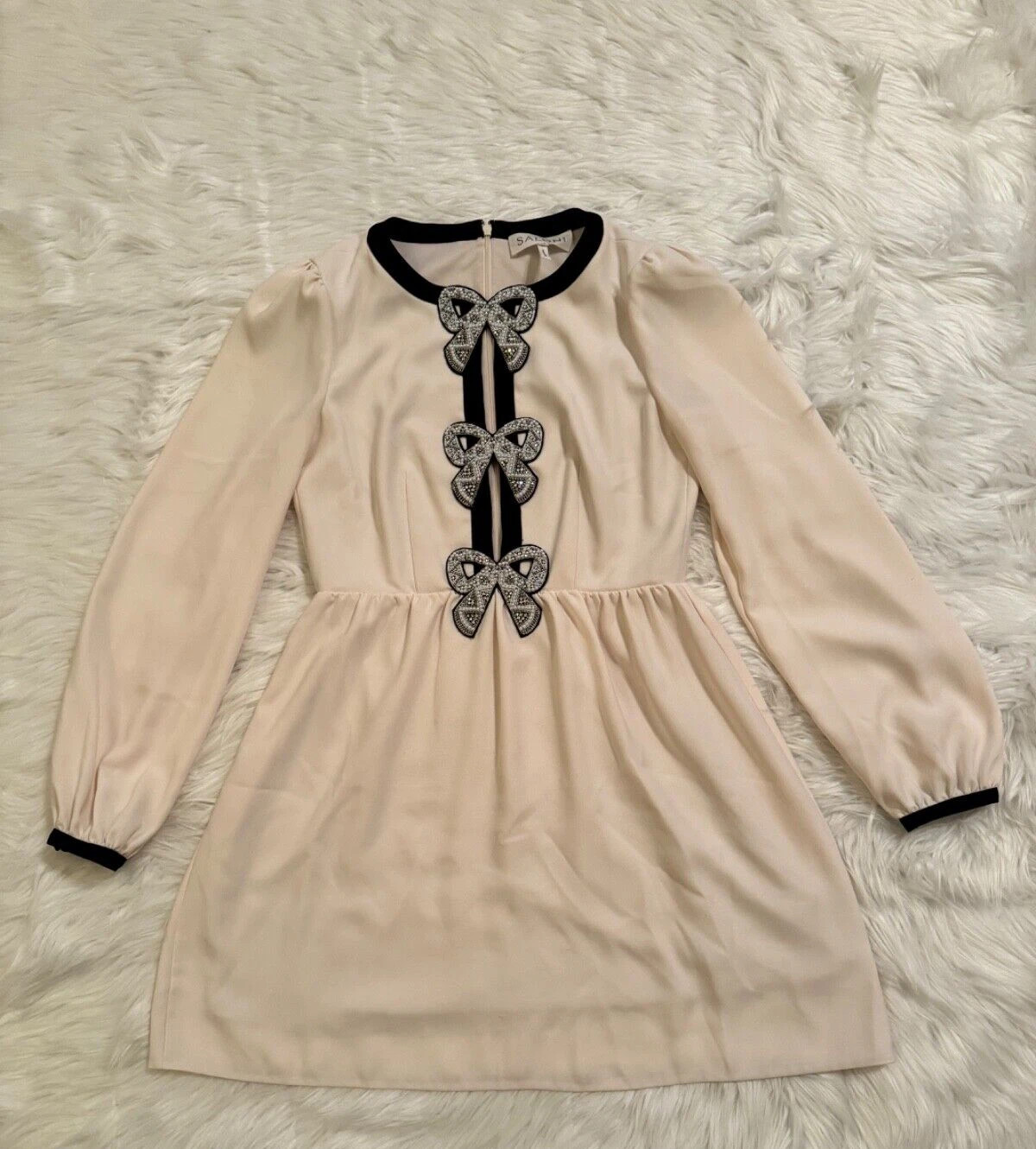 Saloni Camille Embellished Bows Mini Dress Cream Size 6 | eBay US