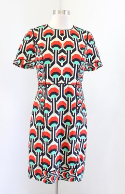 Milly of New York Bold Geometric Print Short Sleeve Silk Sheath Dress Sz 4 Beige | eBay US