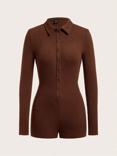 SHEIN EZwear Solid Color Knitted Button-Front Women'S Romper | SHEIN