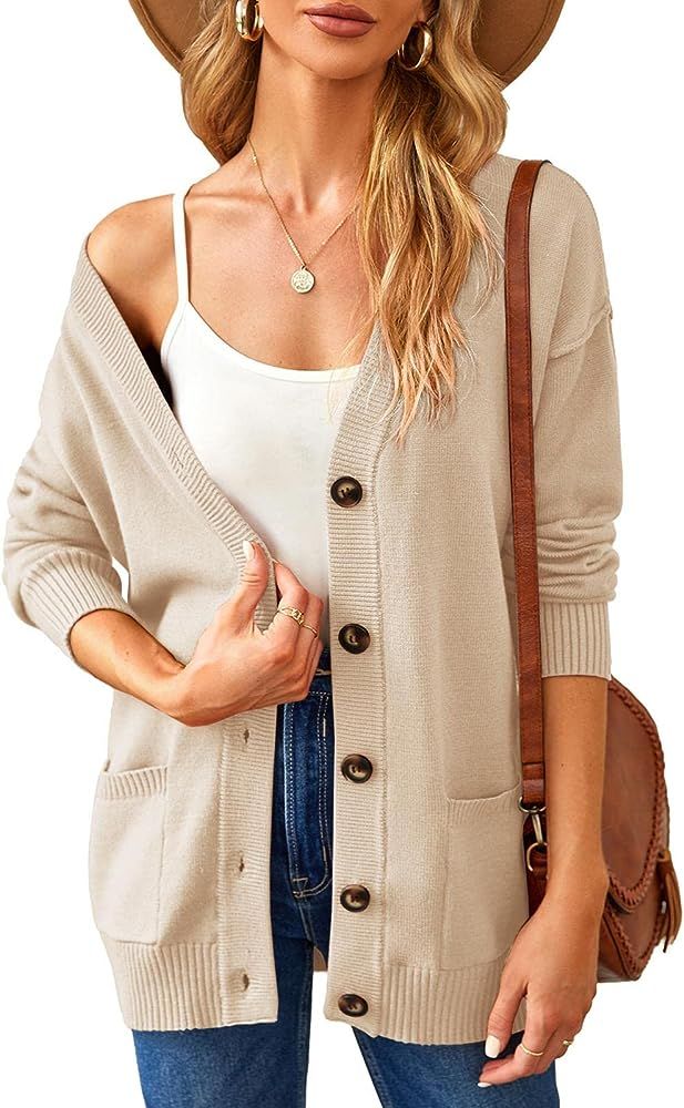 Midusany 2023 Fall Women's Long Sleeve Open Front Knit Cardigan Button-Down Pocket Sweaters Cozy ... | Amazon (US)