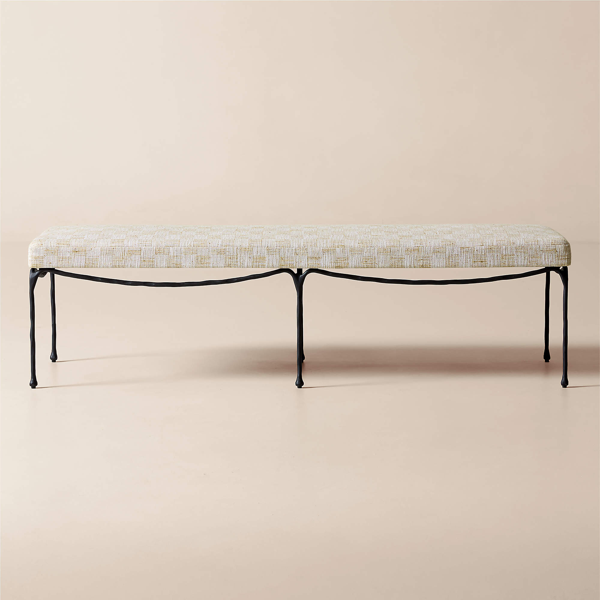 Journey 60" White and Light Brown Upholstered Bench + Reviews | CB2 | CB2