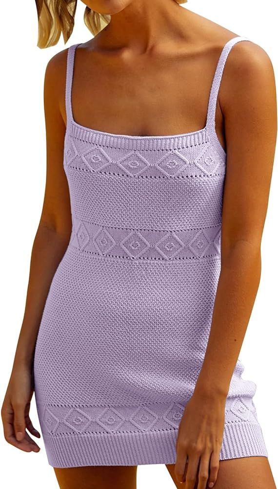 Lesore Womens Summer Textured Knitted Strappy Mini Dress Bodycon Dresses | Amazon (US)