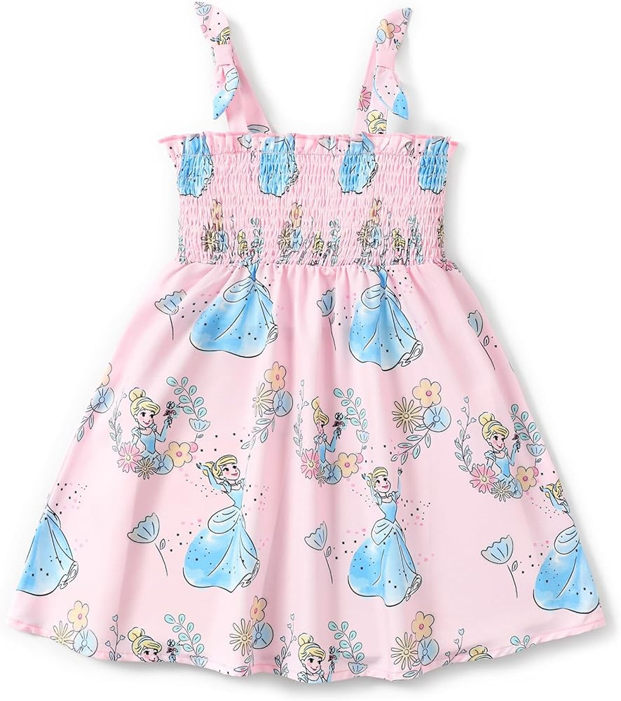 Disney Princess Frozen Elsa Minnie Mouse Toddler Girl Dress Bow Strap Smocked Summer Outfit Birth... | Amazon (US)