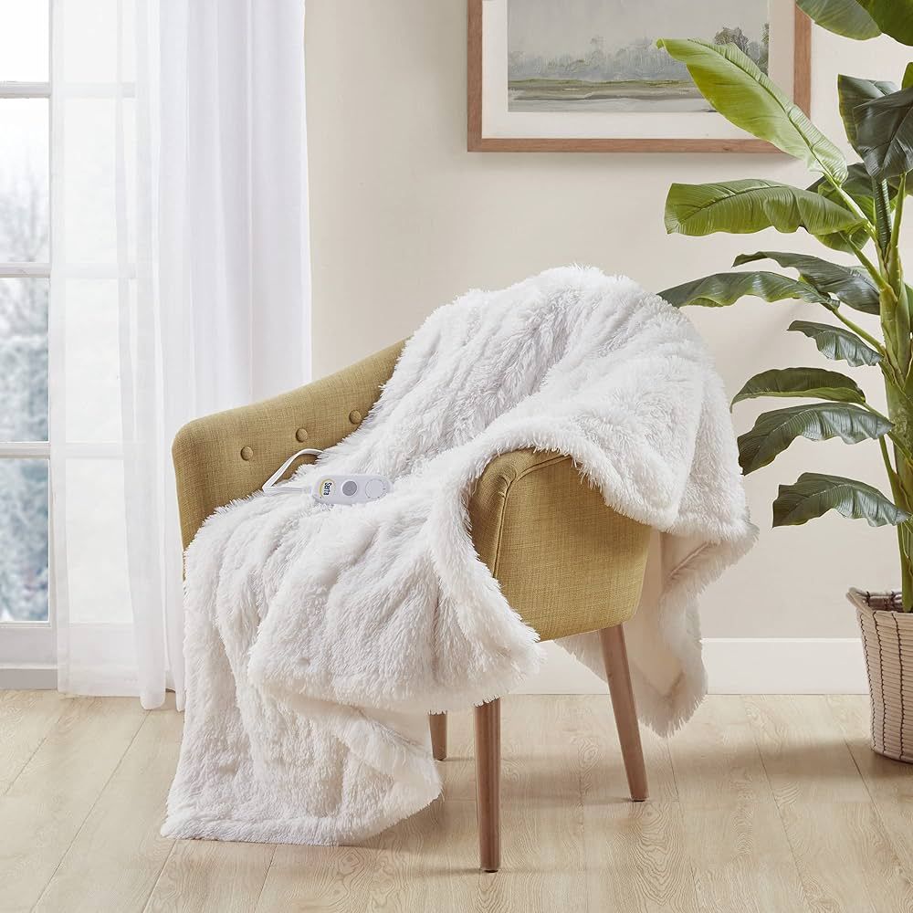 Serta Mila Shaggy Heated Throw Blanket - Soft Faux Fur Heated Blanket, Fast Heating, Auto Shut Of... | Amazon (US)