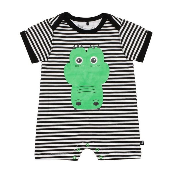 Striped Crocodile Romper, Black | Maisonette