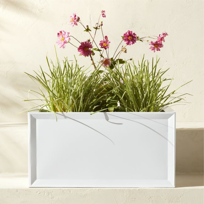 Varo Rectangular White Metal Indoor/Outdoor Planter 24.25""x12.5 | CB2