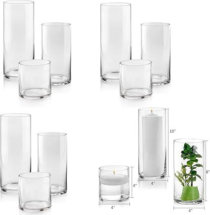 Set of 12 Glass Cylinder Vases 4 from Each Size 4, 8, 10 Inch Tall – Multi-use: Pillar Candle, ... | Amazon (US)