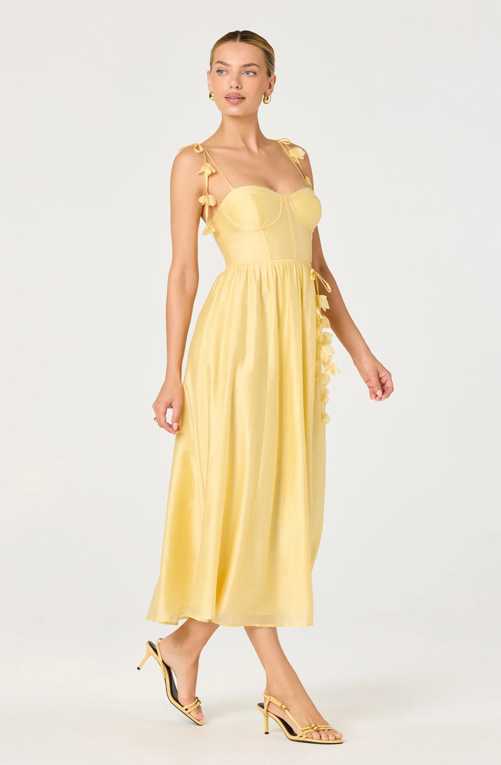 Halcyon 3D Flower Appliqué Midi Dress - Yellow / XS | ASTR The Label (US)