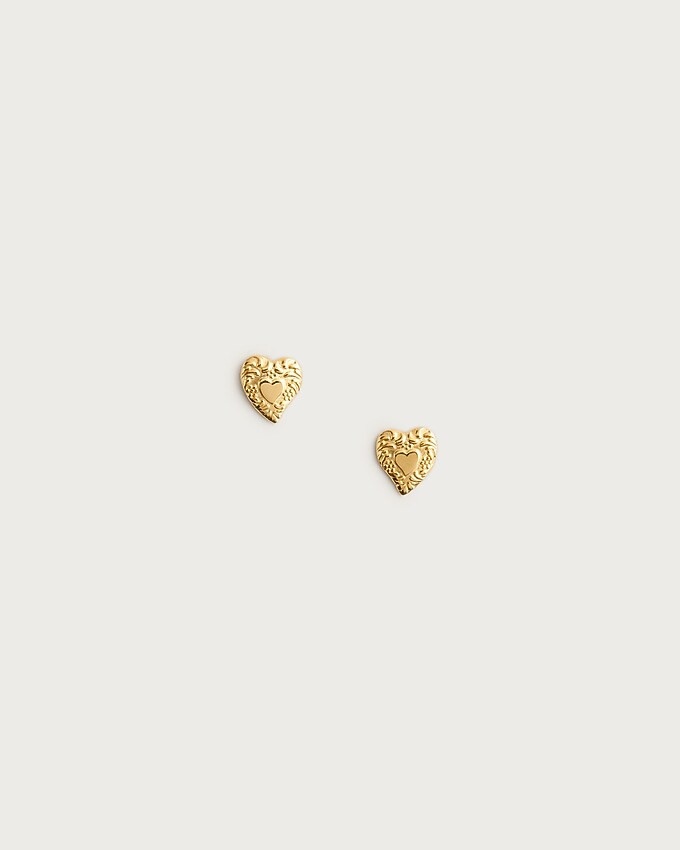 Gold vermeil engraved heart stud earrings | J. Crew US