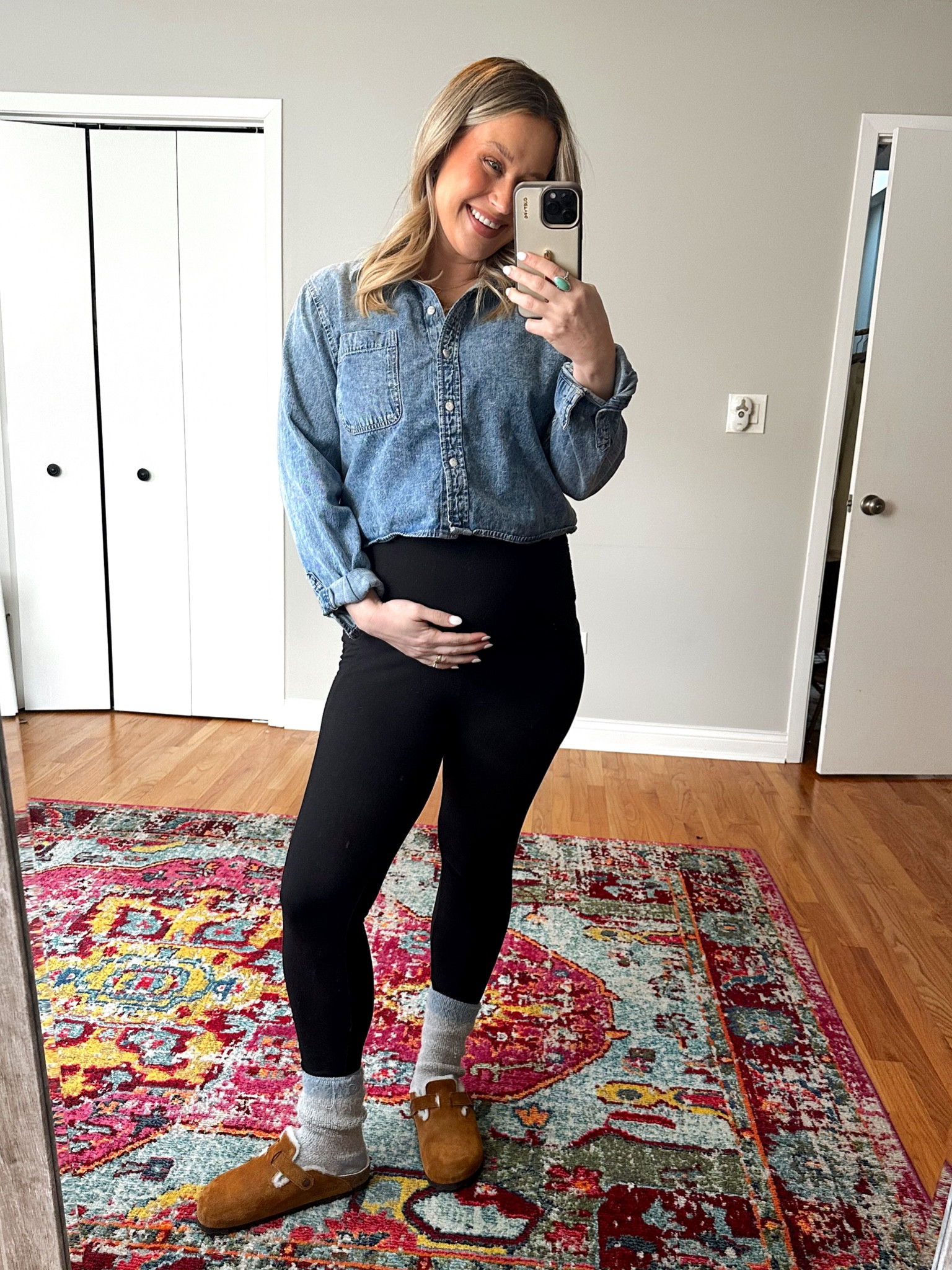 Todays outfit / cropped denim top is perfect with maternity leggings, jewelry is all from amazon #casualoutfit #maternity 

#LTKbump #LTKfindsunder50 #LTKshoecrush