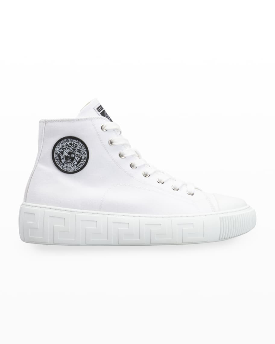 Versace Canvas High-Top Logo Sneakers | Neiman Marcus