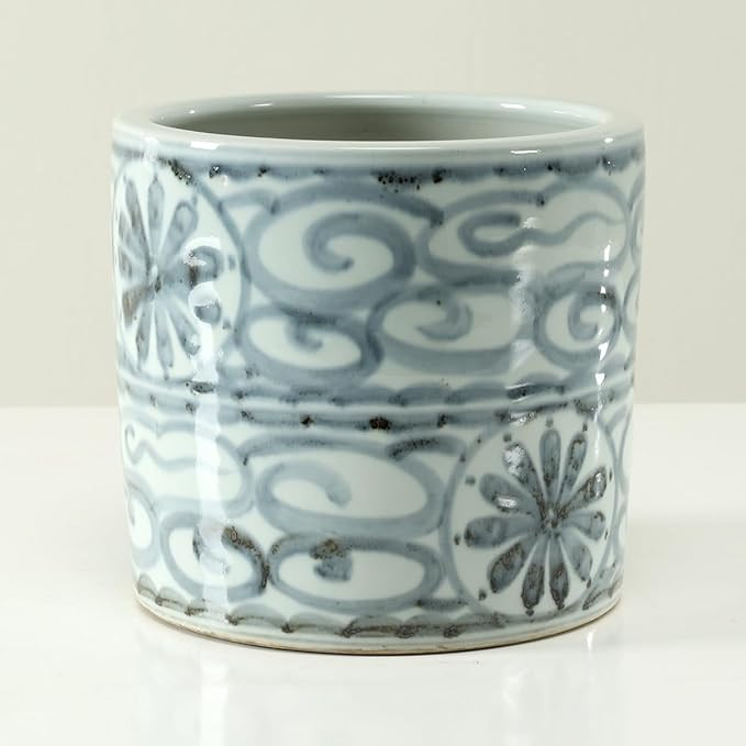 Approx. 8 Inches Tall Subtle Blue and White Pot with Floral Motif | Amazon (US)