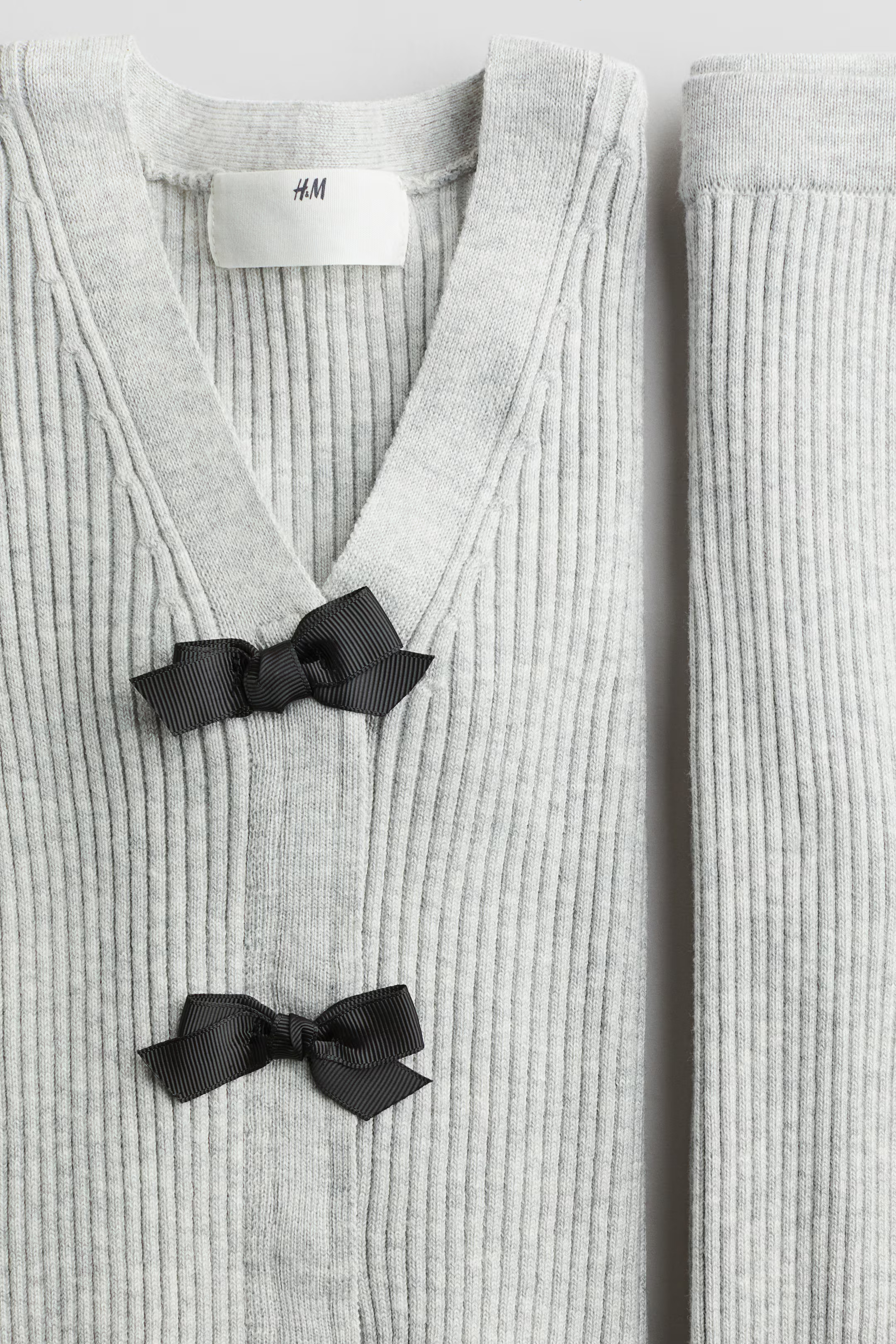 2-piece Rib-Knit Set - Light gray/bows - Kids | H&M US | H&M (US + CA)