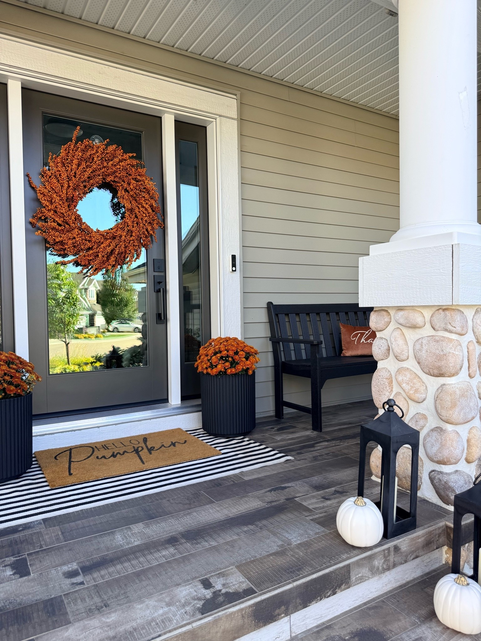 Fall porch refresh 🍂🤍
Keeping it simple with orange mums, white pumpkins, black lanterns and a layered rug for a cozy but modern fall look. I linked the pieces I could find, plus similar options for anything that’s no longer available. Shop the look here!#LTKSeasonal #FallDecor #FallPorch #FrontPorchDecor #AutumnDecor #HomeDecor #ModernFallDecor

#LTKhome #LTKfall #LTKhome #LTKgiftguide