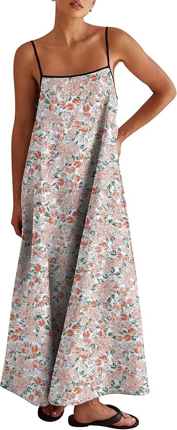 ANRABESS Womens Summer Maxi Dress Casual Spaghetti Straps Sundress Flowy Long Dresses with Pocket... | Amazon (US)