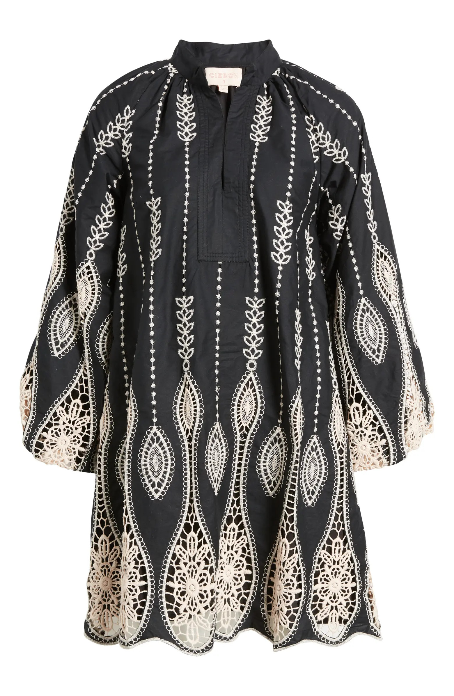 Dianna Embroidered Long Sleeve Cotton Shift Dress | Nordstrom