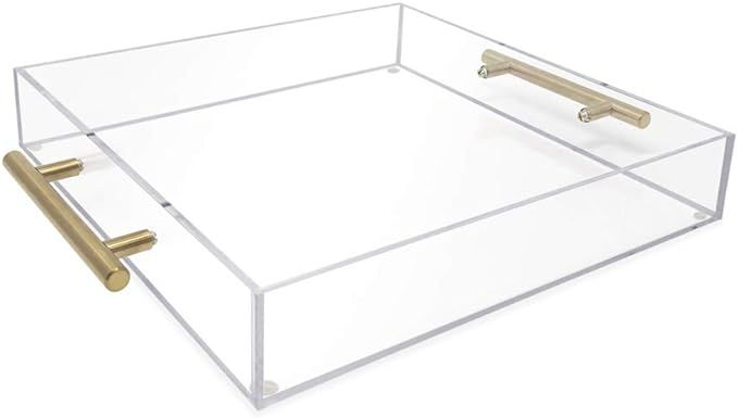 Isaac Jacobs Clear Acrylic Serving Tray (12x12) with Gold Metal Handles, Spill-Proof, Stackable... | Amazon (US)