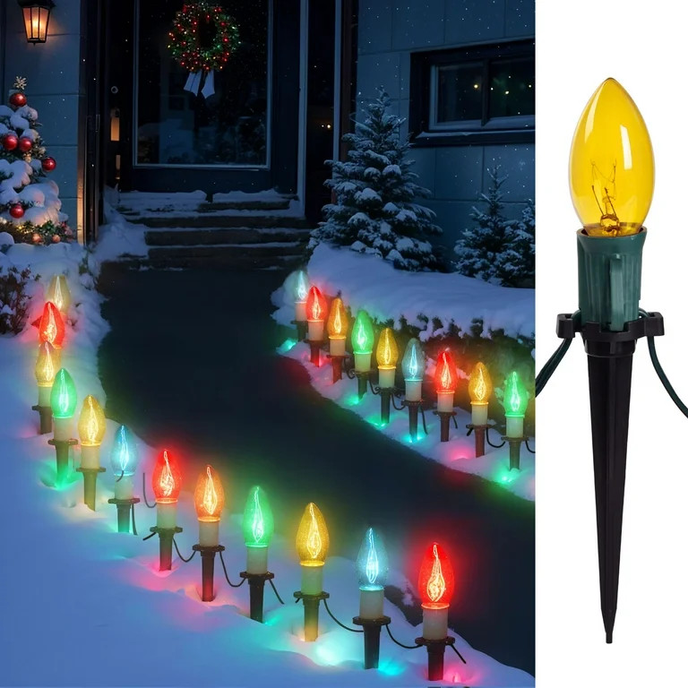 PRESENCE 24 Pcs, 30.75FT Multicolor Pathway Christmas Lights, C9 LED  Christmas Pathway Stake Lig... | Walmart (US)
