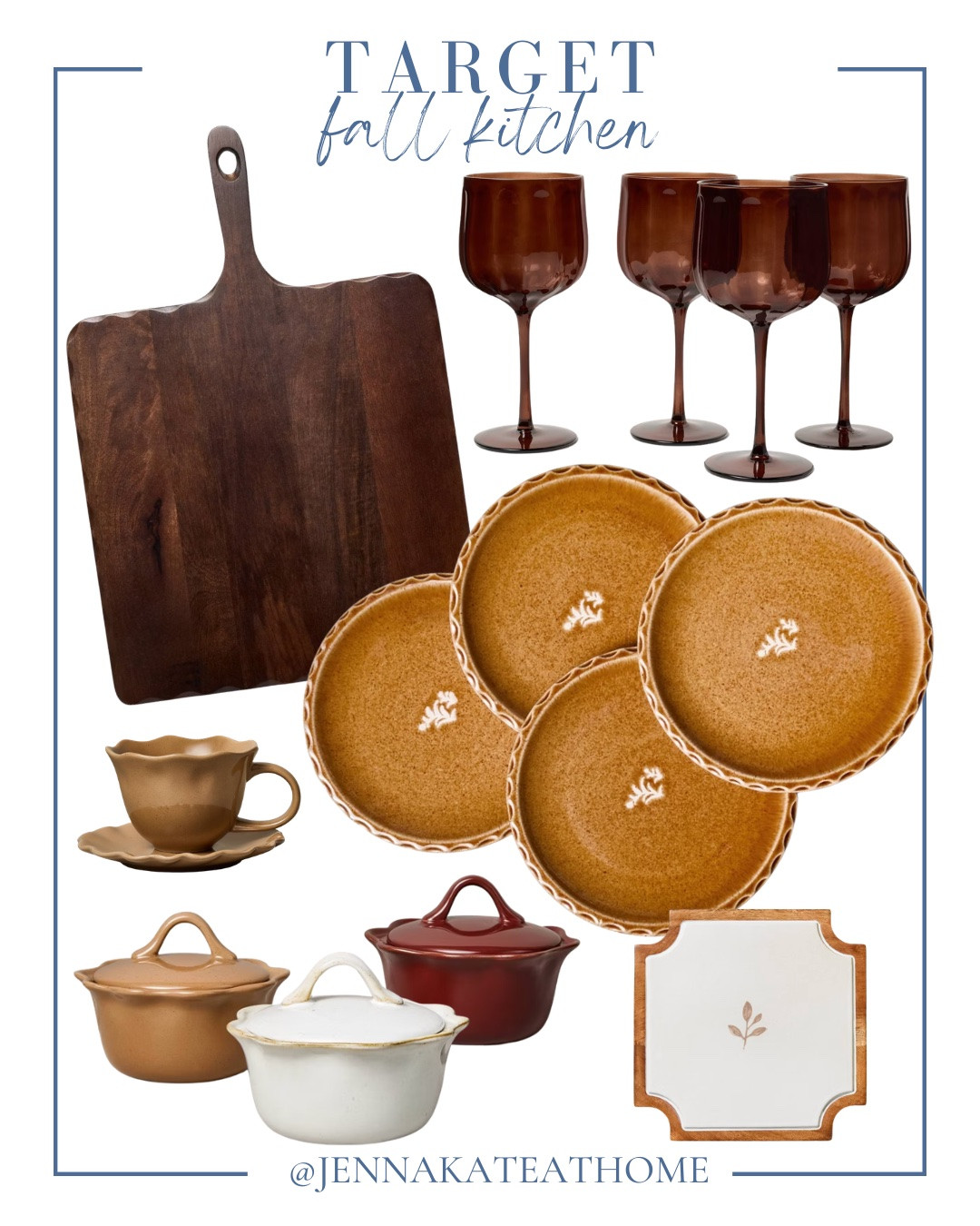Fall kitchen finds from target include dinner plates, ramekins, wine glasses, charcuterie board, and trivet.

Home decor, fall decor, fall kitchen, kitchen finds

#LTKHome #LTKSaleAlert #LTKvlog