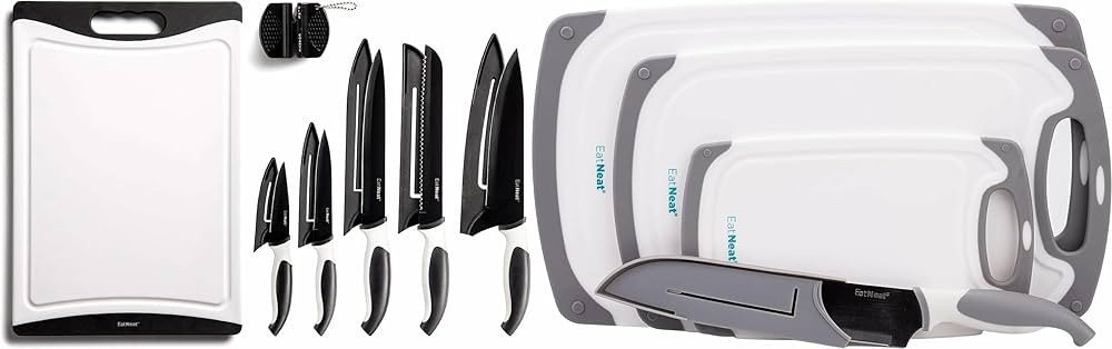 EatNeat 12 Piece Kitchen Knife Set - 5 Black Stainless Steel Knives with Safety Sheaths 5 pc Cutt... | Amazon (US)