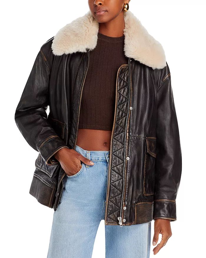 Danta Shearling Trim Leather Jacket | Bloomingdale's (US)