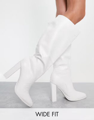 Public Desire Wide Fit Far Away knee high boots in white croc | ASOS (Global)