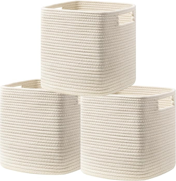UBBCARE Set of 3 Cotton Rope Basket 11 X 10.5 X 10.5 Inches, Woven Storage Baskets for Shelves, O... | Amazon (US)