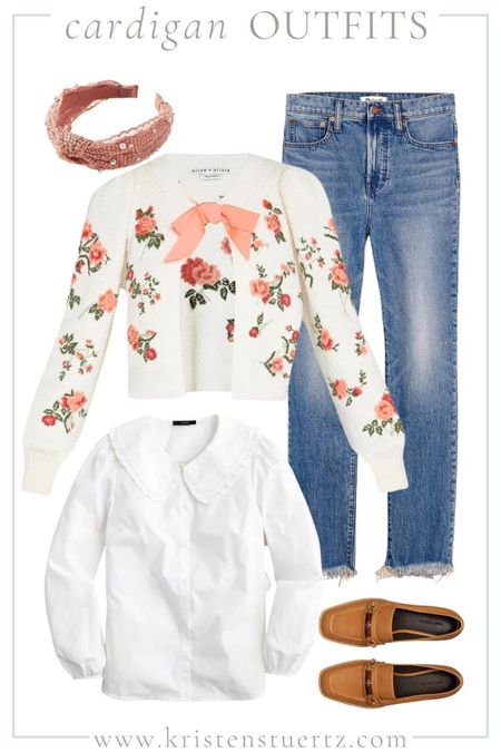 Soft and pretty cardigan look for fall. Alice & Olivia cardigan with jeans, white blouse, pink headband, and Tory Burch flats. 

#LTKSeasonal #LTKstyletip #LTKshoecrush
