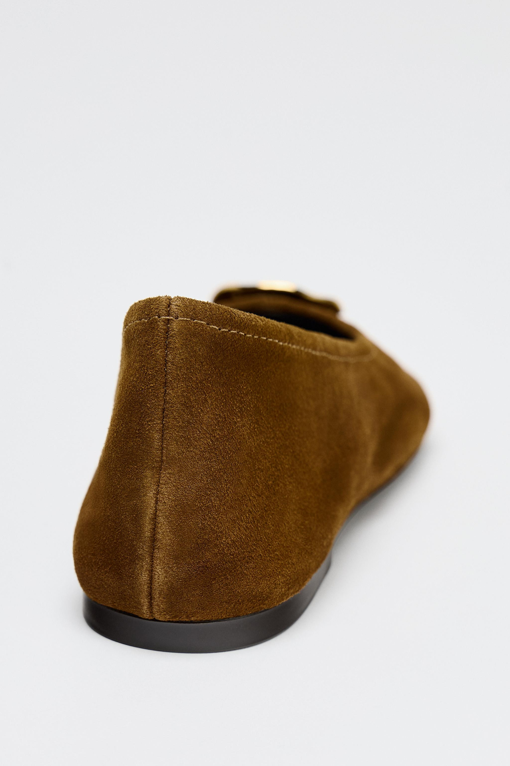 SUEDE LEATHER BALLET FLATS | Zara US