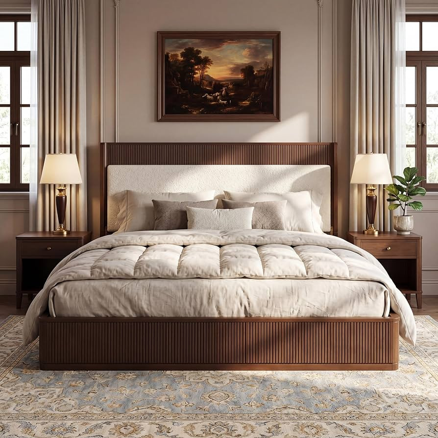 Christopher Knight Home King Size Upholstered Platform Bed Frame with Boucle Fabric Curved Headbo... | Amazon (US)