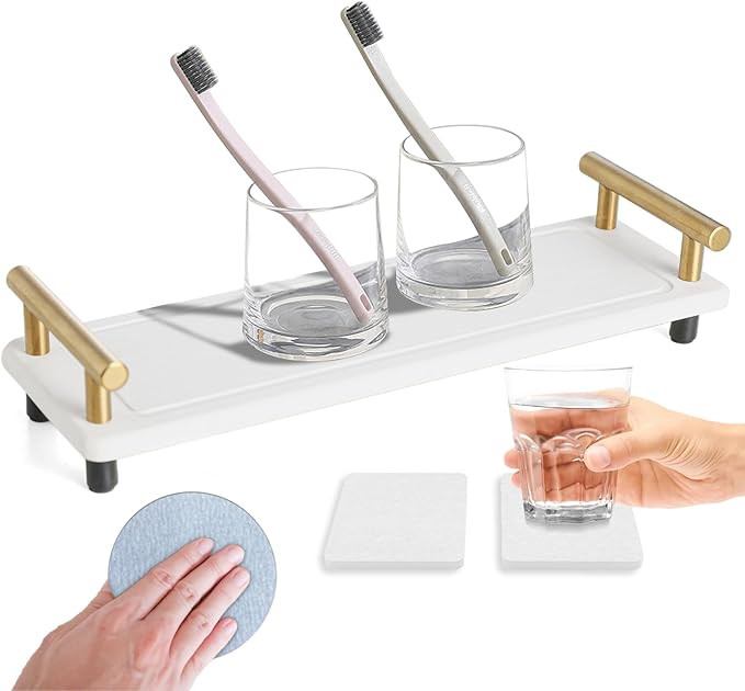 Instant Dry Sink Caddy, Kitchen Sink Caddy with 2 Coasters Water Absorbing Stone Tray for Sink, Q... | Amazon (US)