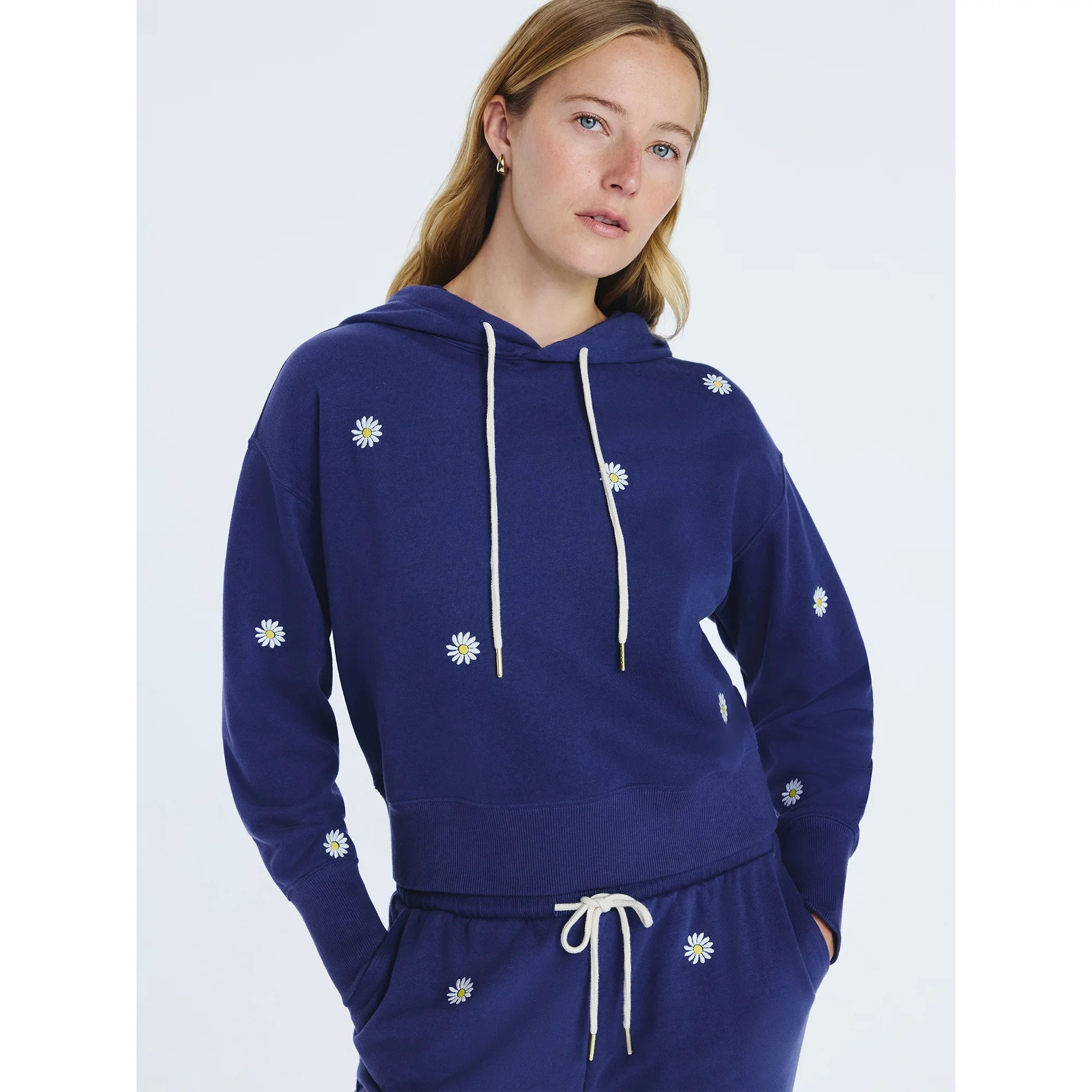 Free Assembly Women’s and Women’s Plus Cropped Embroidered Pullover Hoodie Sweatshirt, Sizes ... | Walmart (US)