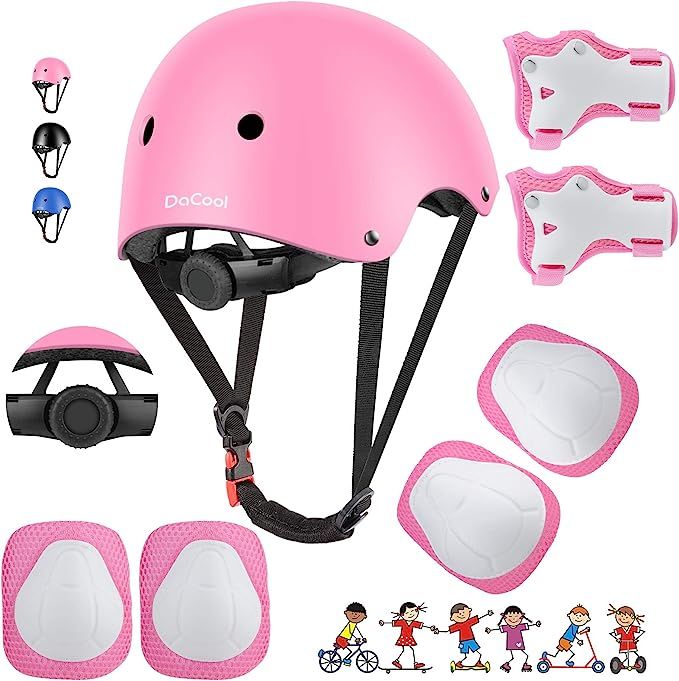 DaCool Kids Bike Helmet Set Skateboard Knee Pads - Kids Helmet Elbow Pads Wrist Guards Adjustable... | Amazon (US)