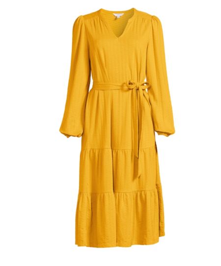 Fall dress at Walmart! Tiered long sleeve yellow dress for fall! Fall dresses! 