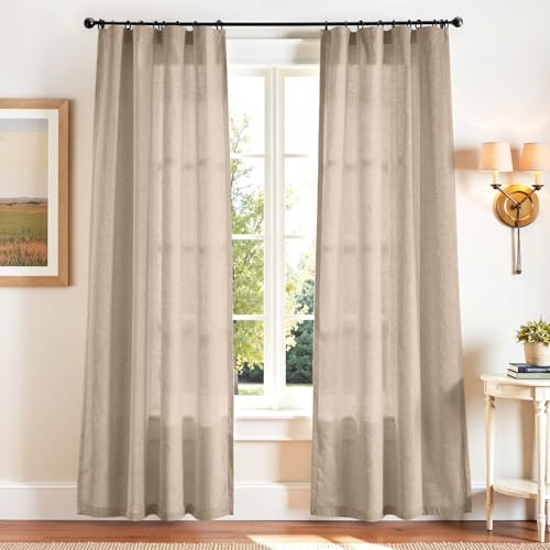 jinchan Linen Curtains Light Filtering Back Tab 50x84 Inch 2 Panels Taupe | Amazon (US)